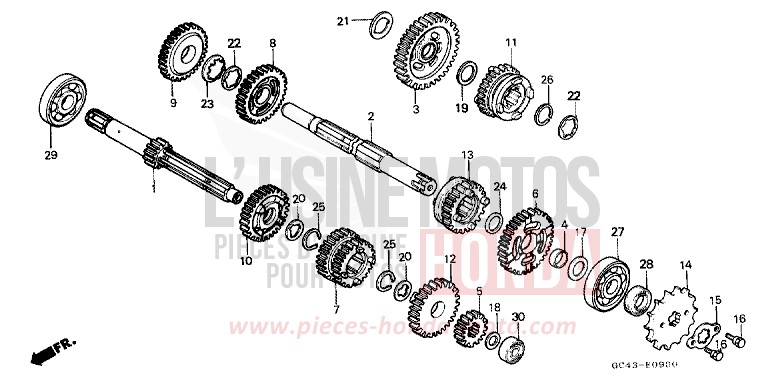 BOITE DE VITESSES de CR80R "Grandes Roues" FLASH RED (R119) de 1986